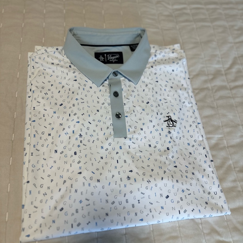 Original Penguin White and Blue Polo Shirt with Speckled Design